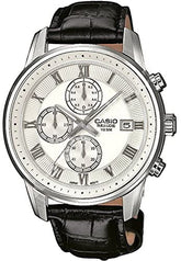 Casio, Men’s Watch Beside Collection Analog, White Dial Black Leather Band, BEM-511L-7AVDF
