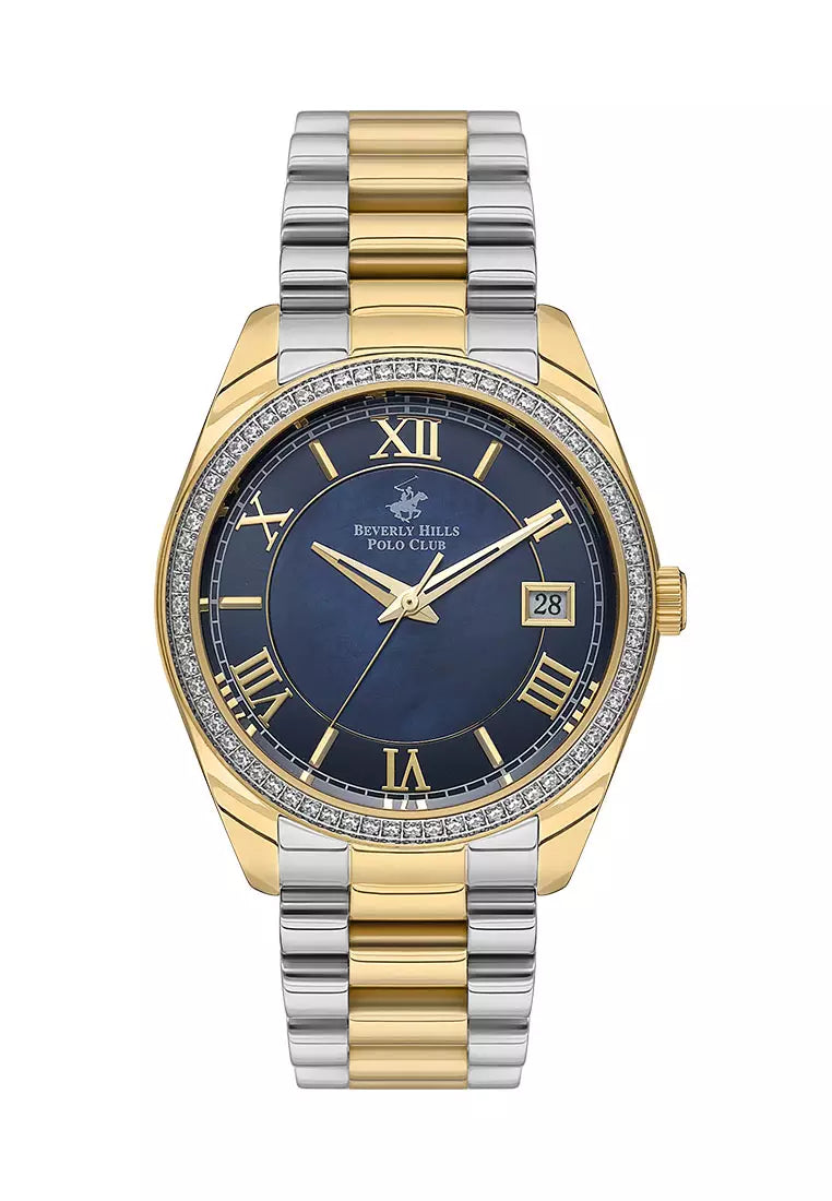 Beverly Hills Polo Club Women's Watch, Analog, Blue Dial, Silver & Gold Stainless Steel Strap, BP3592C.290