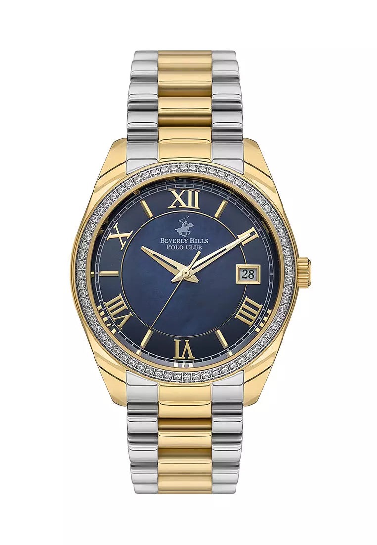 Beverly Hills Polo Club Women's Watch, Analog, Blue Dial, Silver & Gold Stainless Steel Strap, BP3592C.290