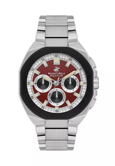 Beverly Hills Polo Club Men's Watch, Analog, Red Dial, Silver Stainless Steel Strap, BP3537X.380