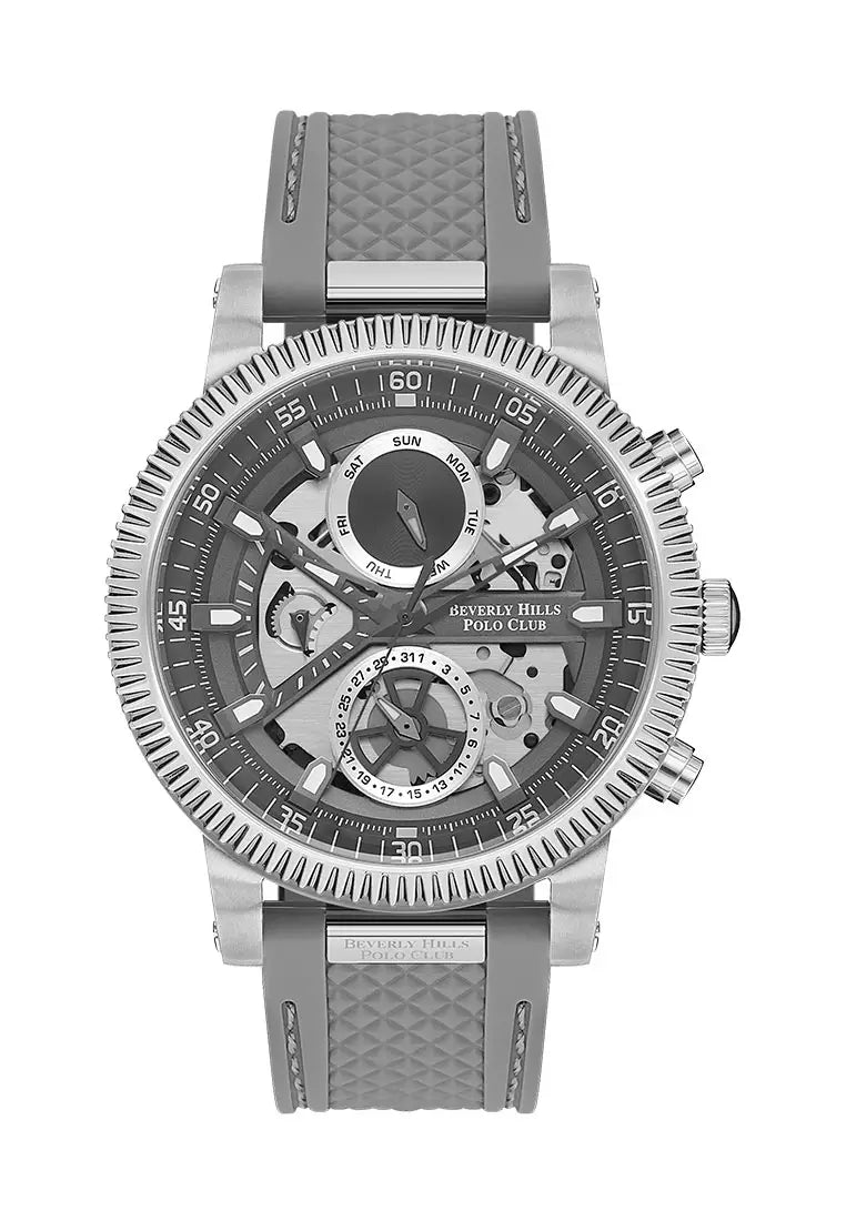 Beverly Hills Polo Club Men's Watch, Analog, Silver Dial, Grey Rubber Strap, BP3555X.075