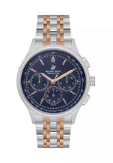 Beverly Hills Polo Club Men's Watch, Analog, Blue Dial, Silver & Rose Gold Stainless Steel Strap, BP3556X.590