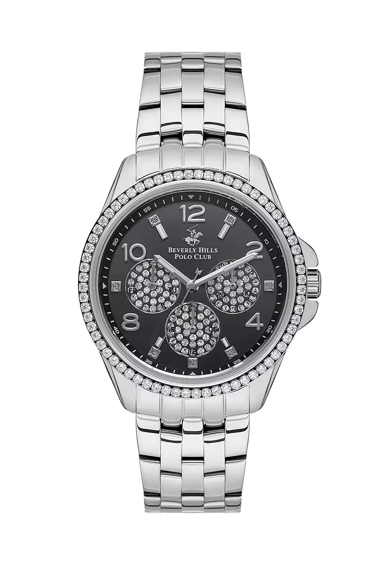 Beverly Hills Polo Club Women's Watch, Analog, Black Dial, Silver Stainless Steel Strap, BP3572C.350
