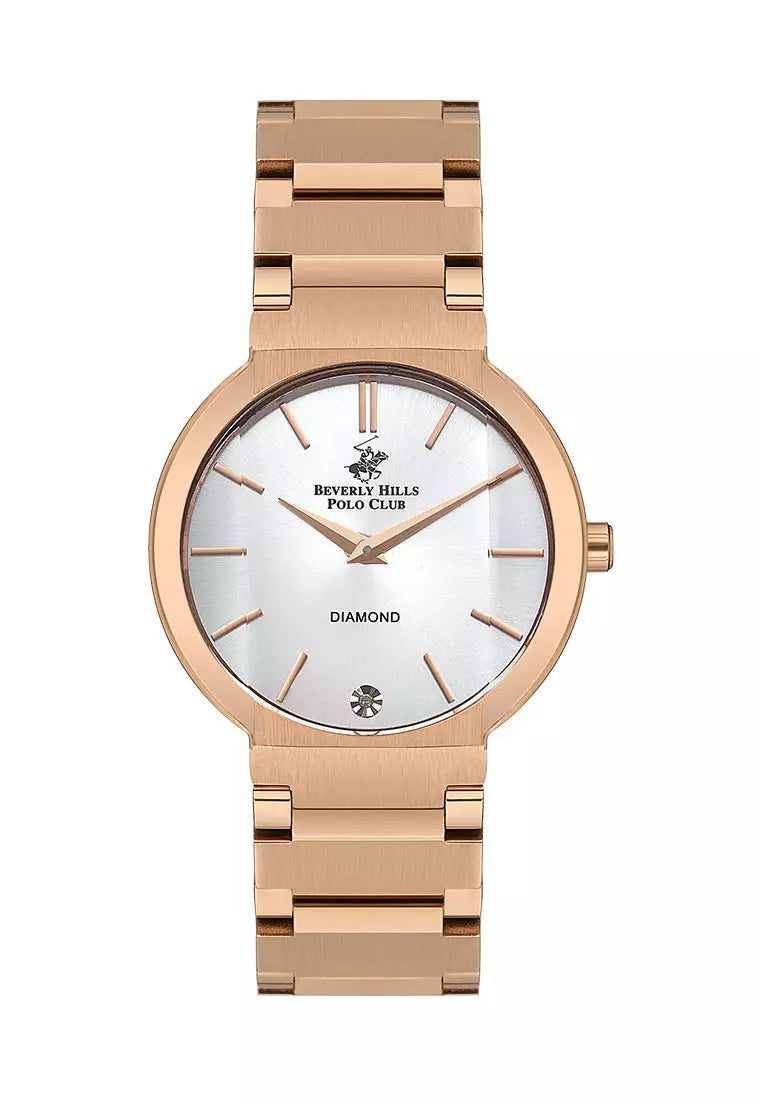 Beverly Hills Polo Club Women's Watch, Analog, White Dial, Rose Gold Stainless Steel Strap, BP3568X.430