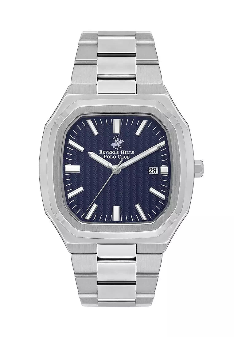 Beverly Hills Polo Club Men's Watch, Analog, Blue Dial, Silver Stainless Steel Strap, BP3547X.390