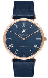 Beverly Hills Polo Club Men's Analog Watch, Blue Dial With Blue Leather Strap, BP3615X.499