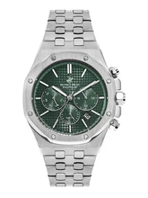 Beverly Hills Polo Club Men's Multifunction Watch with Dark Green Dial and Silver Stainless Steel Band, BP3051X.370