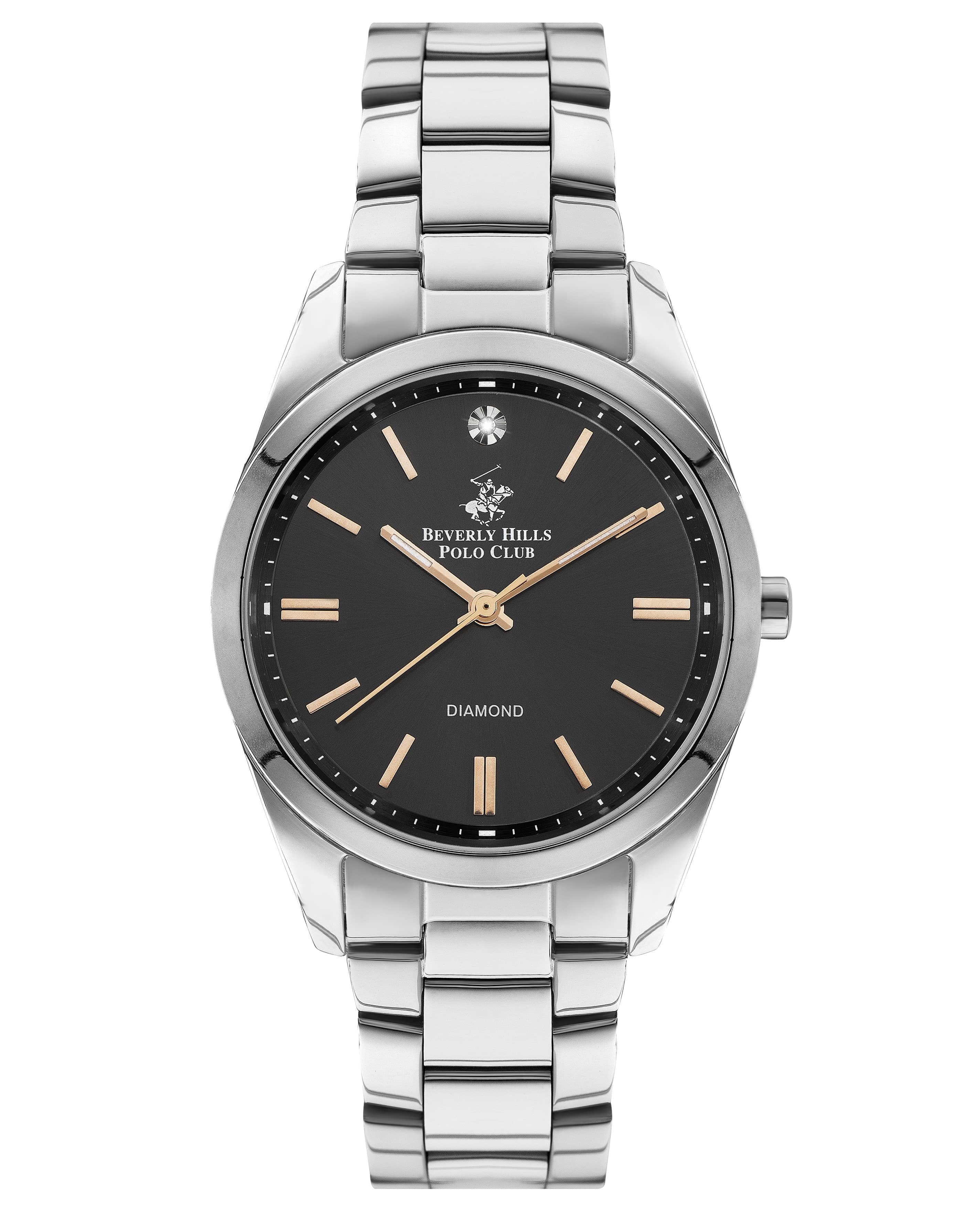 Beverly Hills Polo Club Women's Watch, Analog, Black Dial,Silver Stainless Steel Strap, BP3200C.360