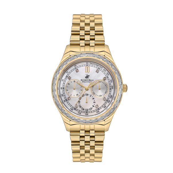 Beverly Hills Polo Club Women's Watch, Analog, Silver Dial, Gold Stainless Steel Strap, BP3563X.120