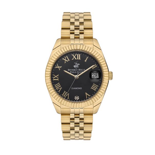 Beverly Hills Polo Club Women's Watch, Analog, Black Dial, Gold Stainless Steel Strap, BP3582C.150