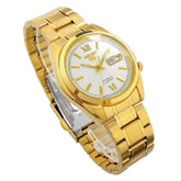 Seiko Men's Mechanical Watch Analog, White Dial with Gold Stainless Band, SNKL58K