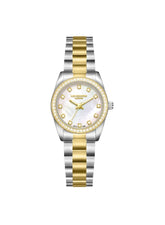 Lee Cooper Women's Analog Watch with White Mother Of Pearl Dial and Two Tone Stainless Steel Band, LC08155.220