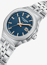 Lee Cooper Women's Date Analog Watch with Silver Dial and Blue Stainless Steel Band, LC08394.390