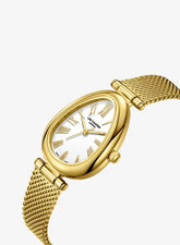 Lee Cooper Women's Analog Watch with White Ceramic Dial and Gold Mesh Band, LC08360.130
