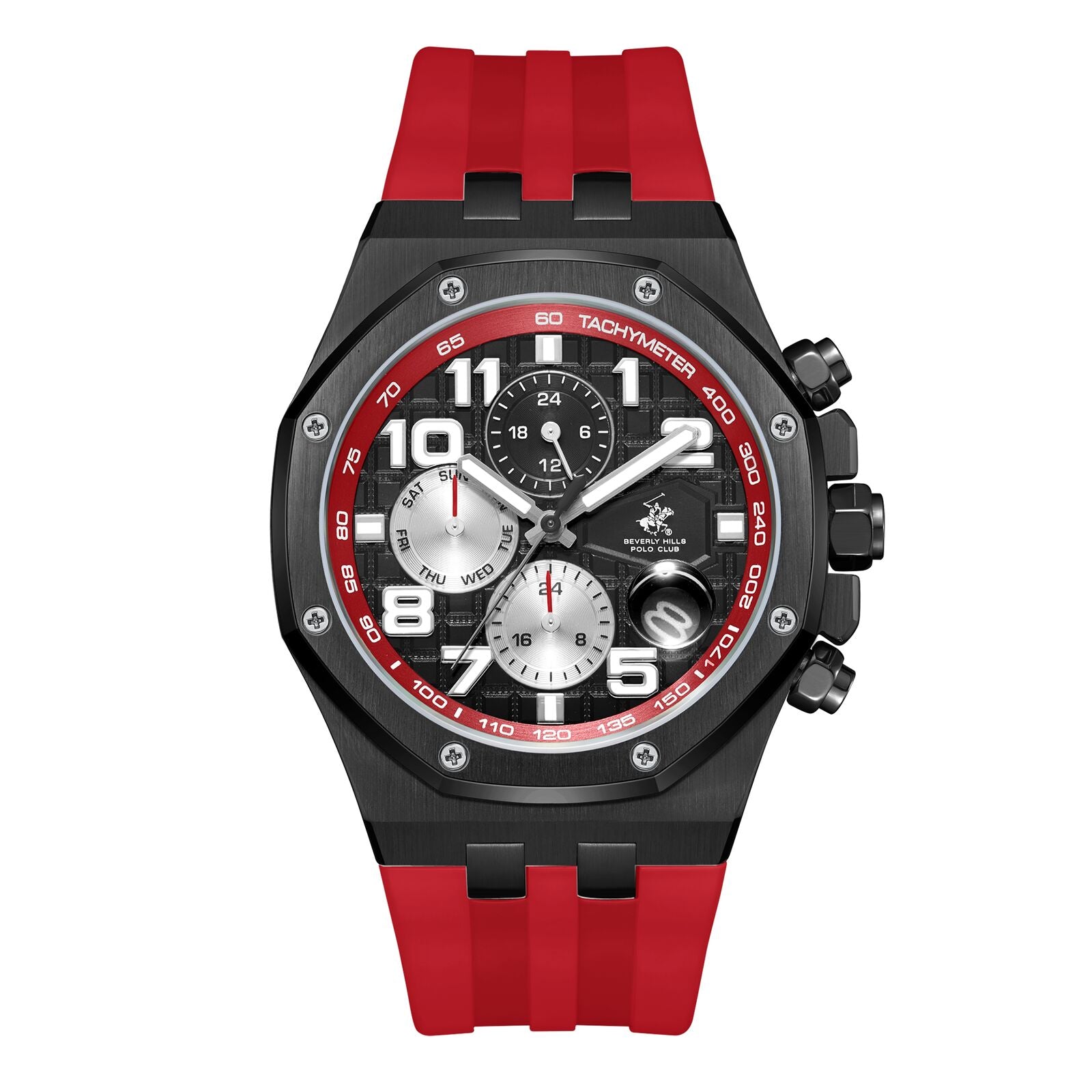 Beverly Hills Polo Club Men's Watch Analog Black Dial with Red Resin Band, BP3783X.658