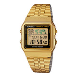 Casio Men's Watch Vintage Collection Digital, Black Dial Gold Stainless Steel Strap, A500WGA-1DF