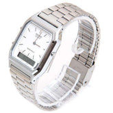 Casio Vintage Unisex Watch Analog-Digital White Dial With Silver Stainless Steel Band, AQ-230A-7DMQD