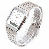 Casio Vintage Unisex Watch Analog-Digital White Dial With Silver Stainless Steel Band, AQ-230A-7DMQD
