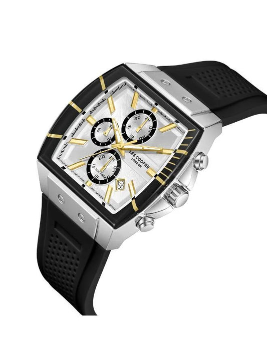 Lee Cooper Men's Multifunction Watch with Silver Dial and Black Silicone Band, LC08399.331