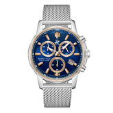 Beverly Hills Polo Club Men's Watch Analog Blue Dial with Silver Stainless Steel Band, BP3647X.390
