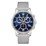 Beverly Hills Polo Club Men's Watch Analog Blue Dial with Silver Stainless Steel Band, BP3647X.390