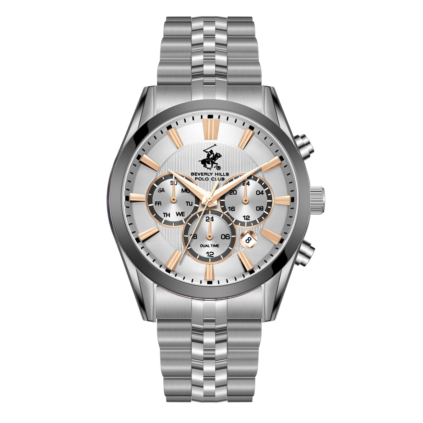 Beverly Hills Polo Club Men's Watch Analog Silver Dial with Silver Stainless Steel Band, BP3782X.330