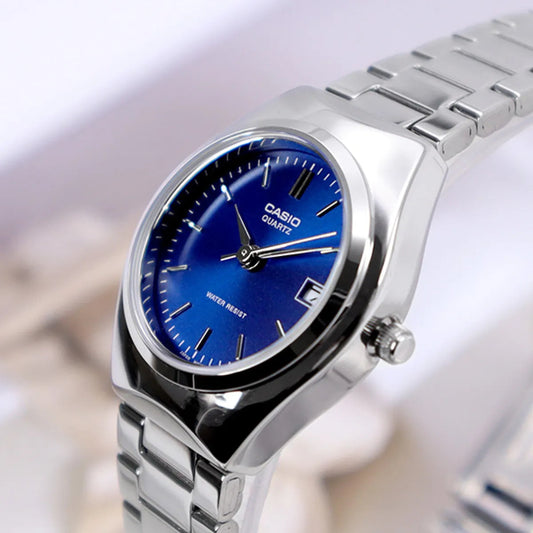 Casio Women's Watch Analog, Blue Dial Silver Stainless Steel Strap, LTP-1170A-2ARDF