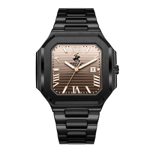 Beverly Hills Polo Club Men's Analog Watch, Brown Dial  With Black Stainless Steel Band, BP3845X.610