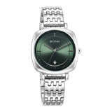 Titan Shaped Cases Women's Watch Green Dial With Silver Stainless Steel Band, 2730SM01