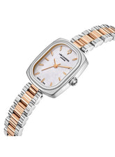 Lee Cooper Women's Analog Watch with White Mother Of Pearl Dial and Silver/Rose Gold Stainless Steel Band, LC08347.520