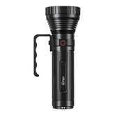 Black flashlight with handle on a white background