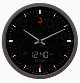Alfajr Islamic Prayer Wall Clock Ana-Digital Black With Azan And Prayer Times, CR-23BLACK