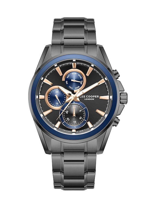 Lee Cooper Men's  Multifunction Watch Black Dial With Silver Metal Band, LC08249.650
