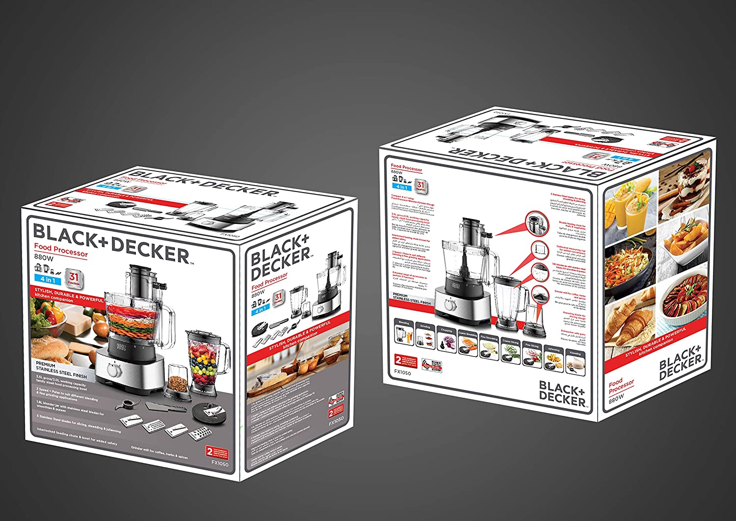 Black+Decker, 880W 4-in-1 Food Processor, Blender, Grinder and Dough Maker, FX1050-B5