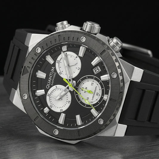 Quantum Men's Chronograph Watch Black Dial Black Silicone Band, HNG1232.351