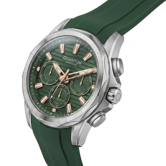 Quantum Men's Chronograph Watch Dark Green Dial Green Silicone Band, HNG1281.575