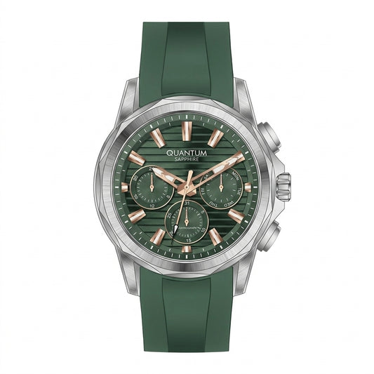 Quantum Men's Chronograph Watch Dark Green Dial Green Silicone Band, HNG1281.575