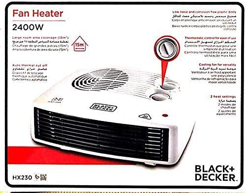 Black+Decker, Horizontal Fan Heater White, 2400 Watts, HX230