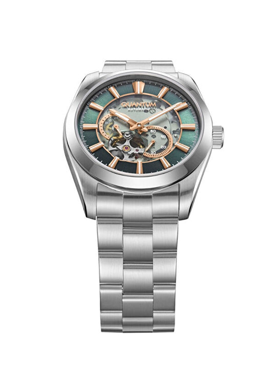 Quantum Men's Automatic Watch Dark Green Dial Silver Metal Band, QMG1132.370