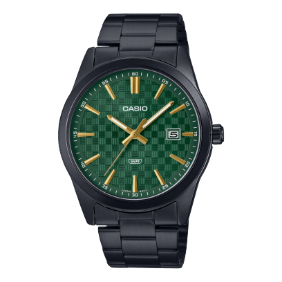 Casio, Men’s Watch Analog,Green Dial Black Stainless Steel Band, MTP-VD03B-3AUDF