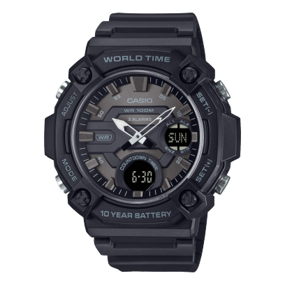Casio men analog watch, black dial with black resin band, model CS-AEQ-120W-1BVDF, Bahrain