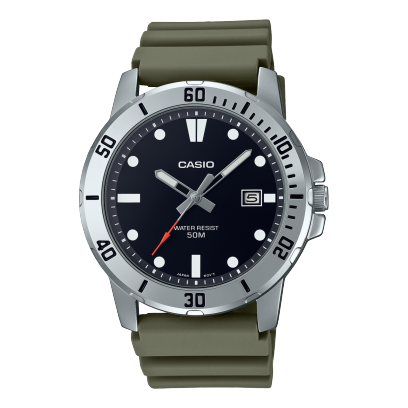 Casio men analog watch, black dial with comfortable strap, model CS-MTP-VD01-3EVUDF, Bahrain