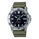 Casio, Men’s Watch Analog, Black Dial Green Resin Band, MTP-VD01-3EVUDF