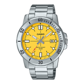 Casio Men's Watch Analog Yellow Dial With Silver Stainless Steel Band, MTP-VD01D-9EVUDF