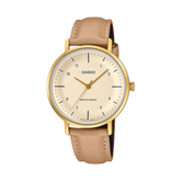 Casio Women's Watch Analog Beige Dial with Brown Leather Strap, LTP-VT03GL-4BDF