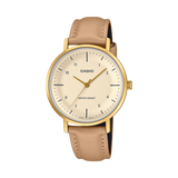 Casio Women's Watch Analog Beige Dial with Brown Leather Strap, LTP-VT03GL-4BDF