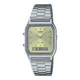 Casio Vintage Unisex Watch Analog-Digital Green Dial with Silver Stainless Steel Band, AQ-230A-9AMQYDF