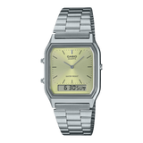 Casio Vintage Unisex Watch Analog-Digital Green Dial with Silver Stainless Steel Band, AQ-230A-9AMQYDF