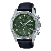 Casio Men's Watch Analog, Green Dial Black Leather Strap,MTP-W500L-3AVDF