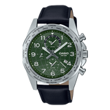 Casio Men's Watch Analog, Green Dial Black Leather Strap,MTP-W500L-3AVDF